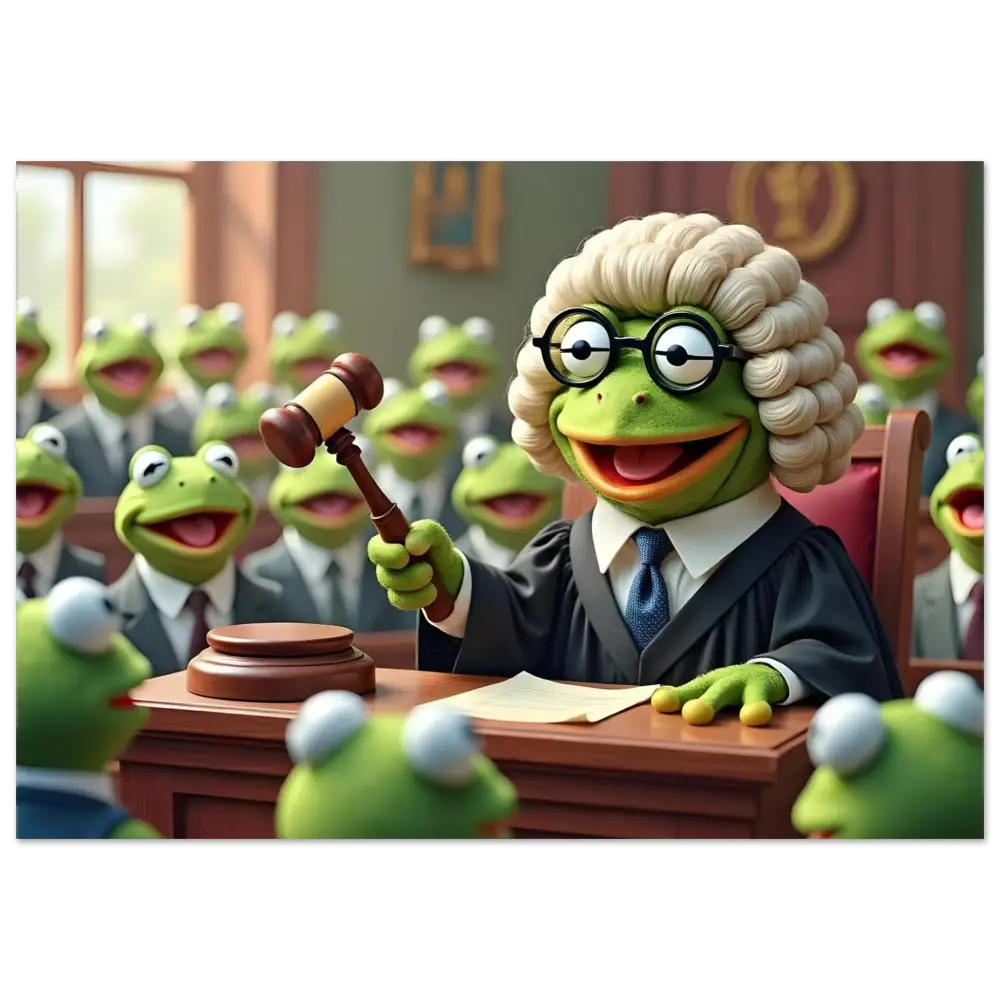 Kermit the Frog judge from Frog Court Poster by PixiOnyx, absurdist fine art print