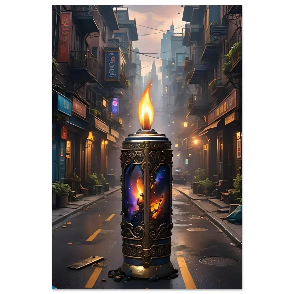 Ornate candle featuring cosmic imagery from Galactic Flame Fine Art Poster PixiOnyx Exclusive