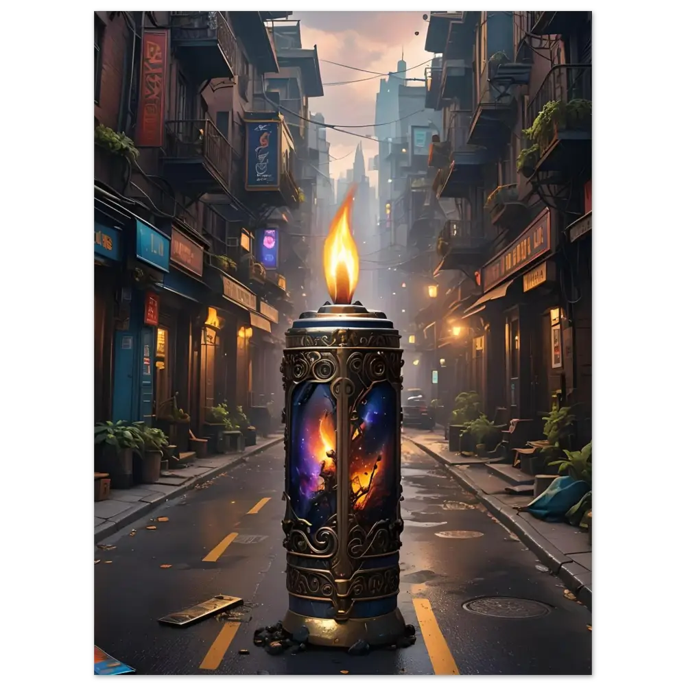 Ornate candle featuring cosmic imagery from Galactic Flame Fine Art Poster by PixiOnyx