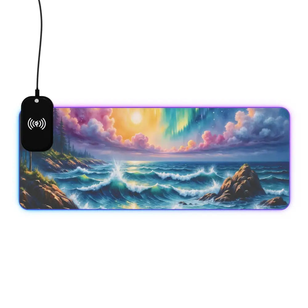 RGB Gaming Mouse Pad Celestial Tide with scenic design and integrated wireless charging