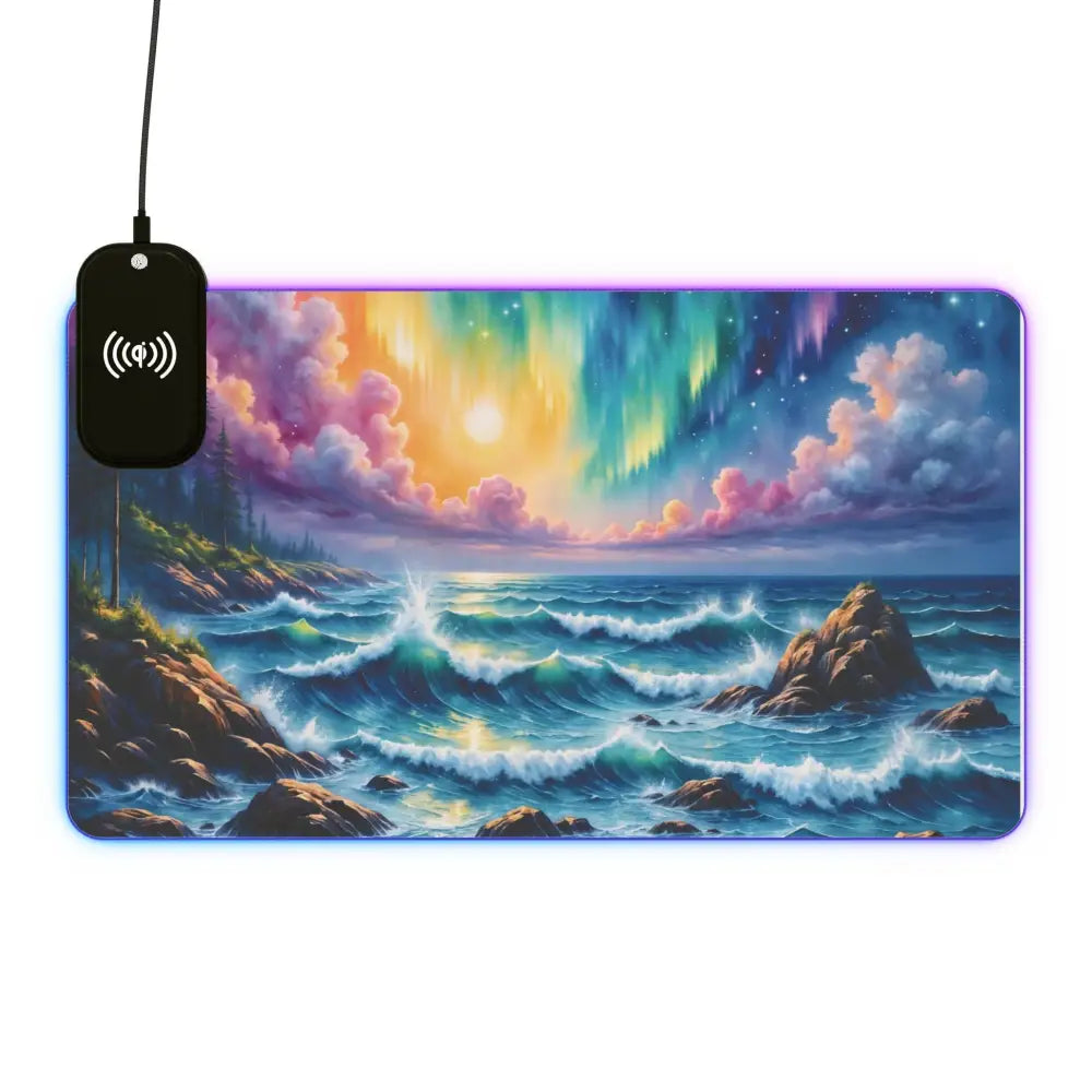 LED-lit Gaming Mouse Pad Celestial Tide with Wireless Charging and RGB LED lighting