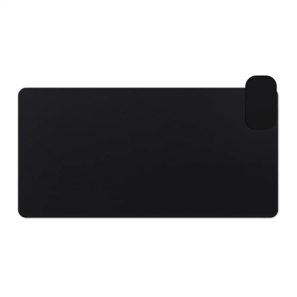 Black rectangular Gaming Mouse Pad with dark clip, perfect for cityscape meets cyberspace setup