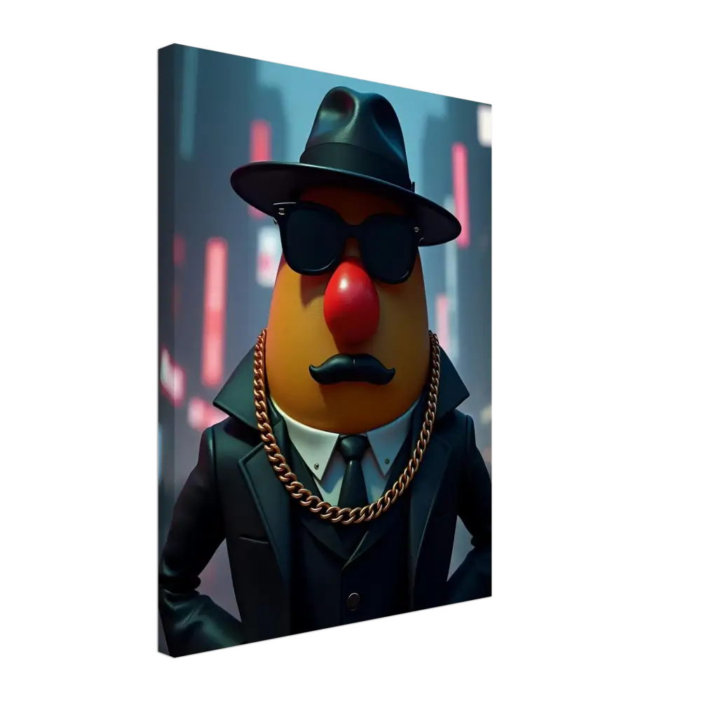Mr. Potato Head gangster canvas print from PixiOnyx showcasing a playful art piece
