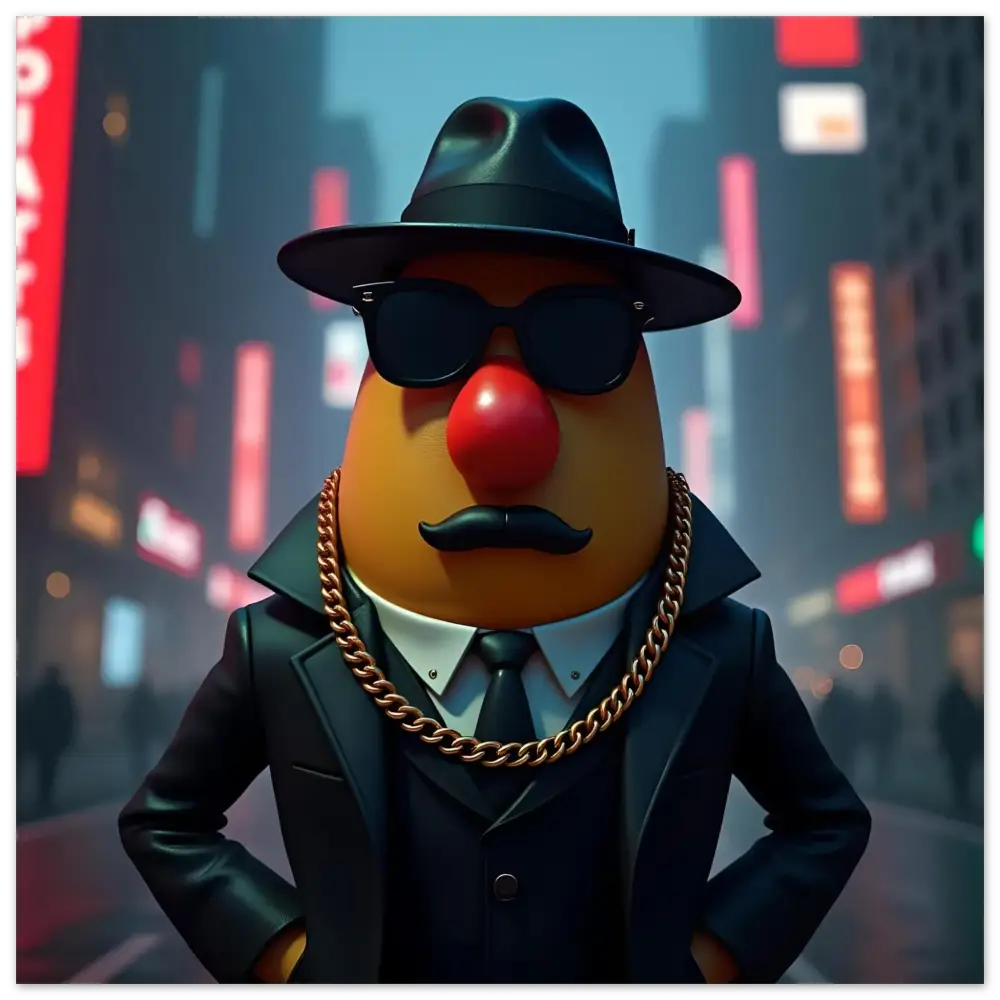 Gangster Potato Fine Art Poster featuring Mr. Potato Head in a Suit and Fedora