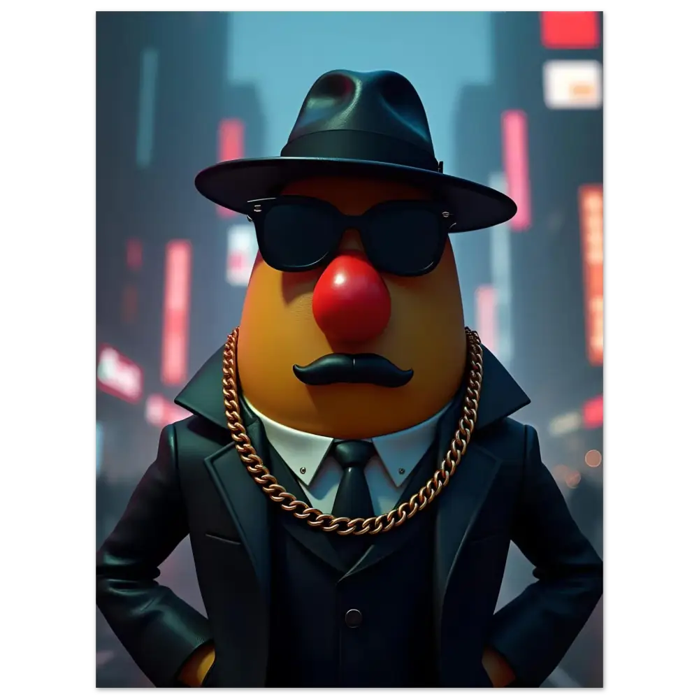 Gangster Potato Head Fine Art Poster displayed on PixiOnyx storefront