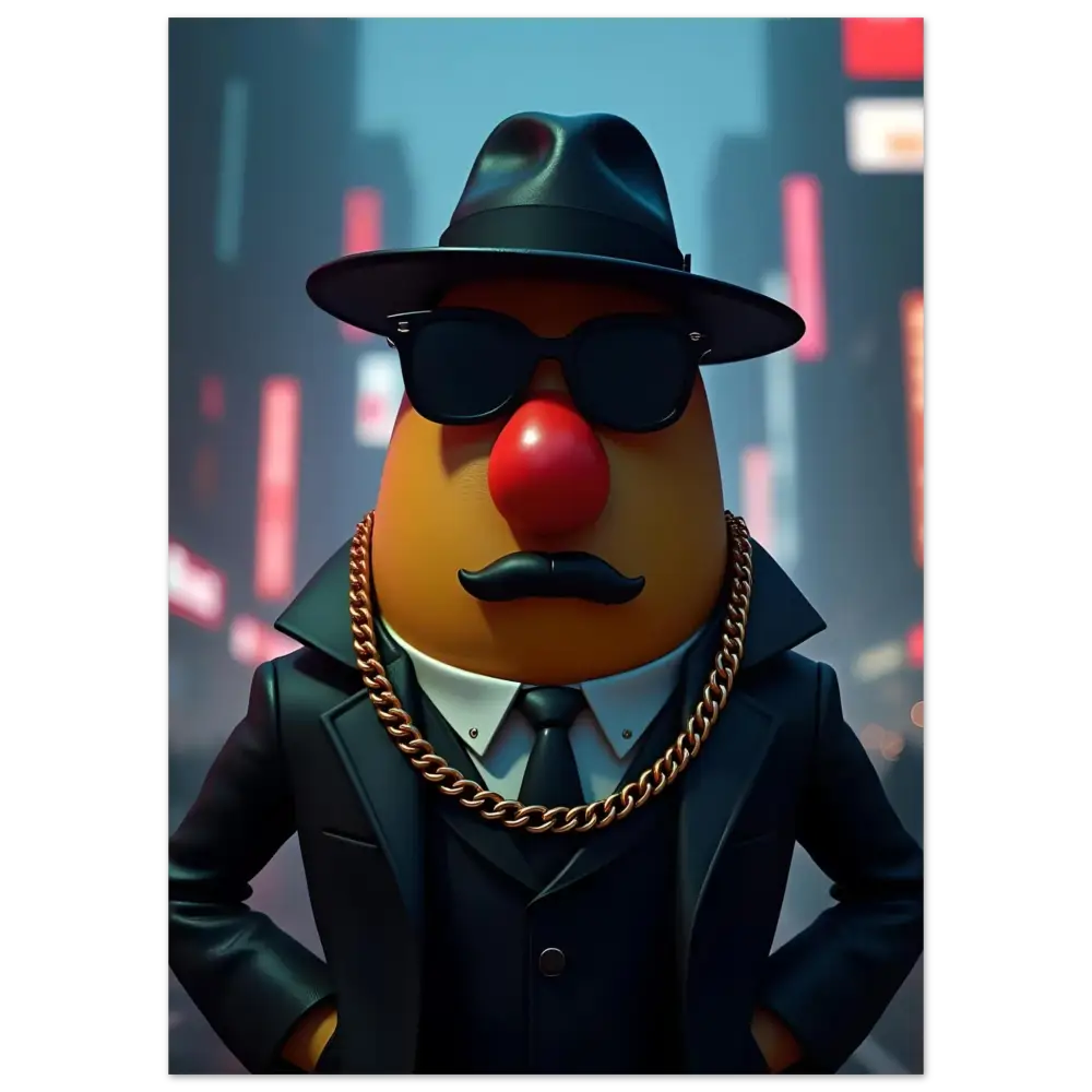 Gangster Potato Fine Art Poster featuring a creative Potato Head gangster illustration