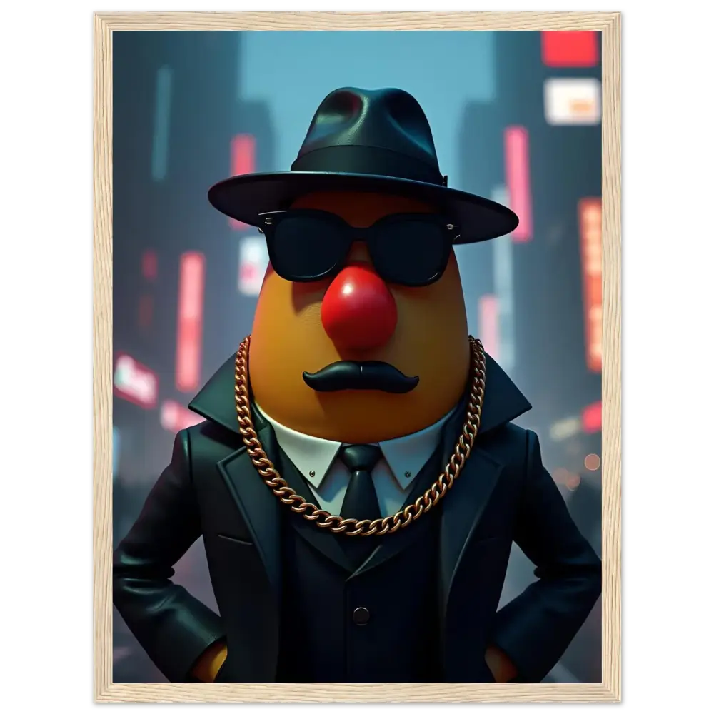 Framed Mr. Potato Head gangster poster displayed in Gangster Potato Framed Poster PixiOnyx