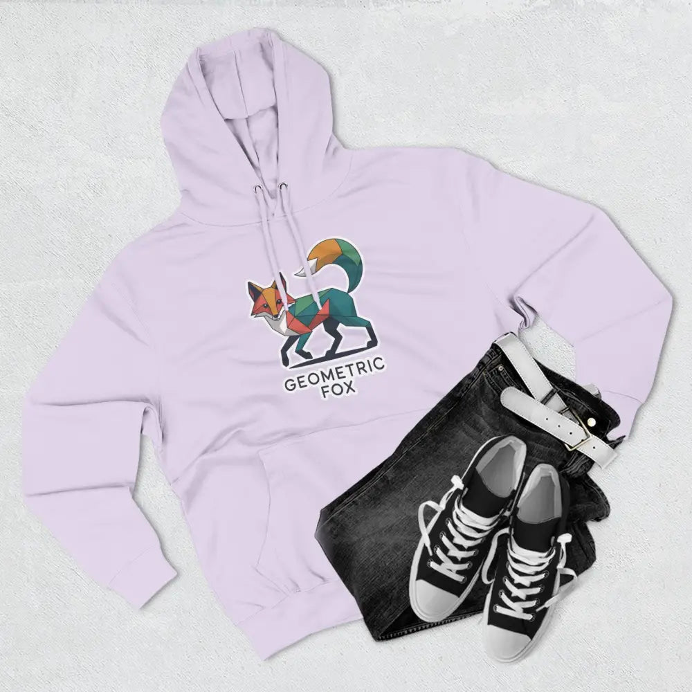 Light purple Geometric Fox Hoodie with colorful design, machine washable at max 30c