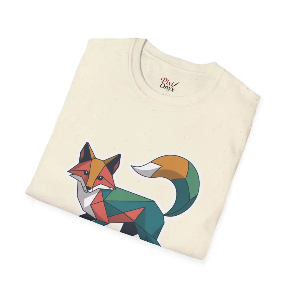 Folded cream unisex softstyle t-shirt with a unique geometric fox design for Earth Day