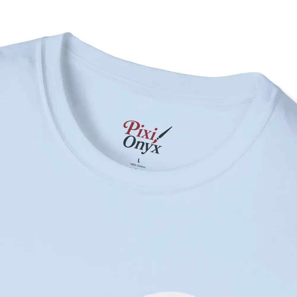 White unisex softstyle t-shirt with a printed neck label featuring a unique geometric fox design for Earth Day