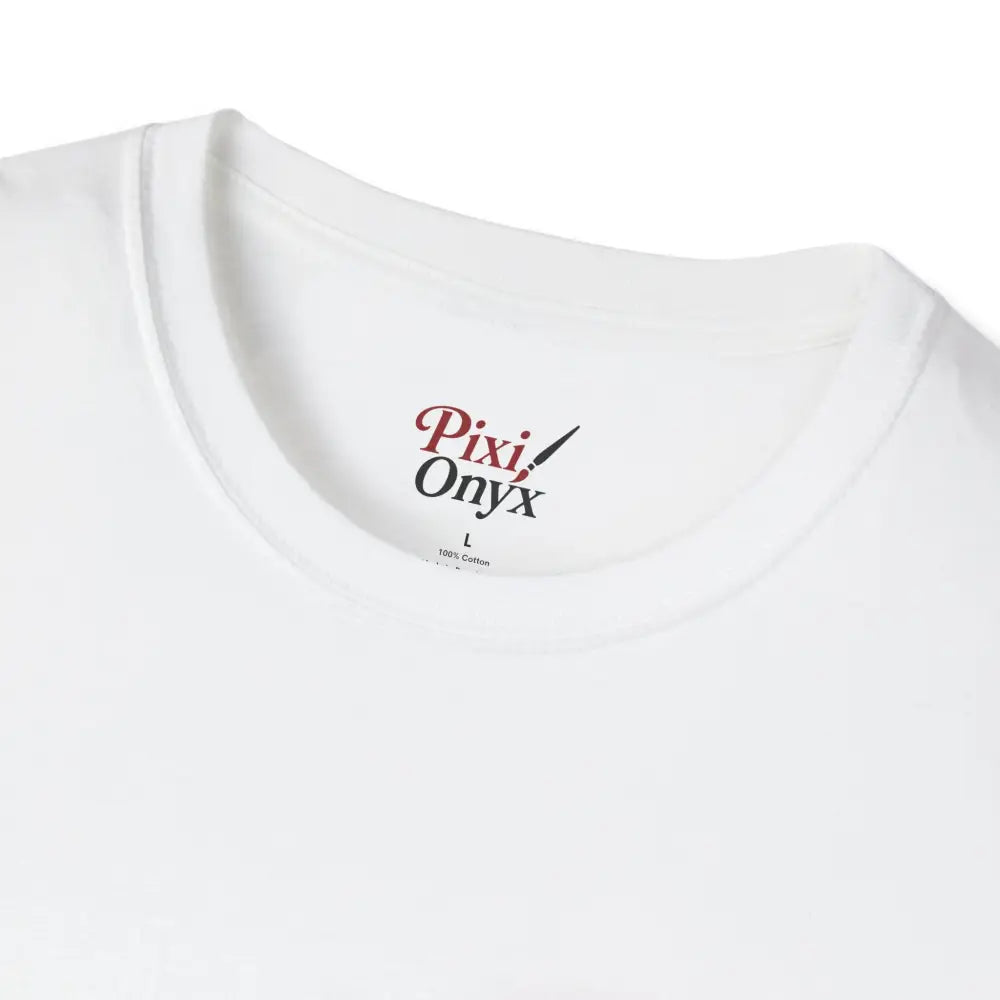 White unisex softstyle t-shirt with unique geometric fox print and printed neck label for Earth Day
