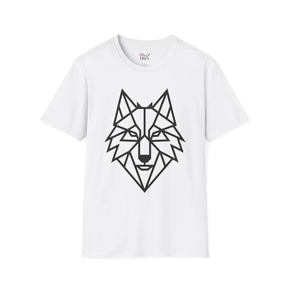 White crew-neck softstyle tee wolf with black geometric wolf head design for animal lovers