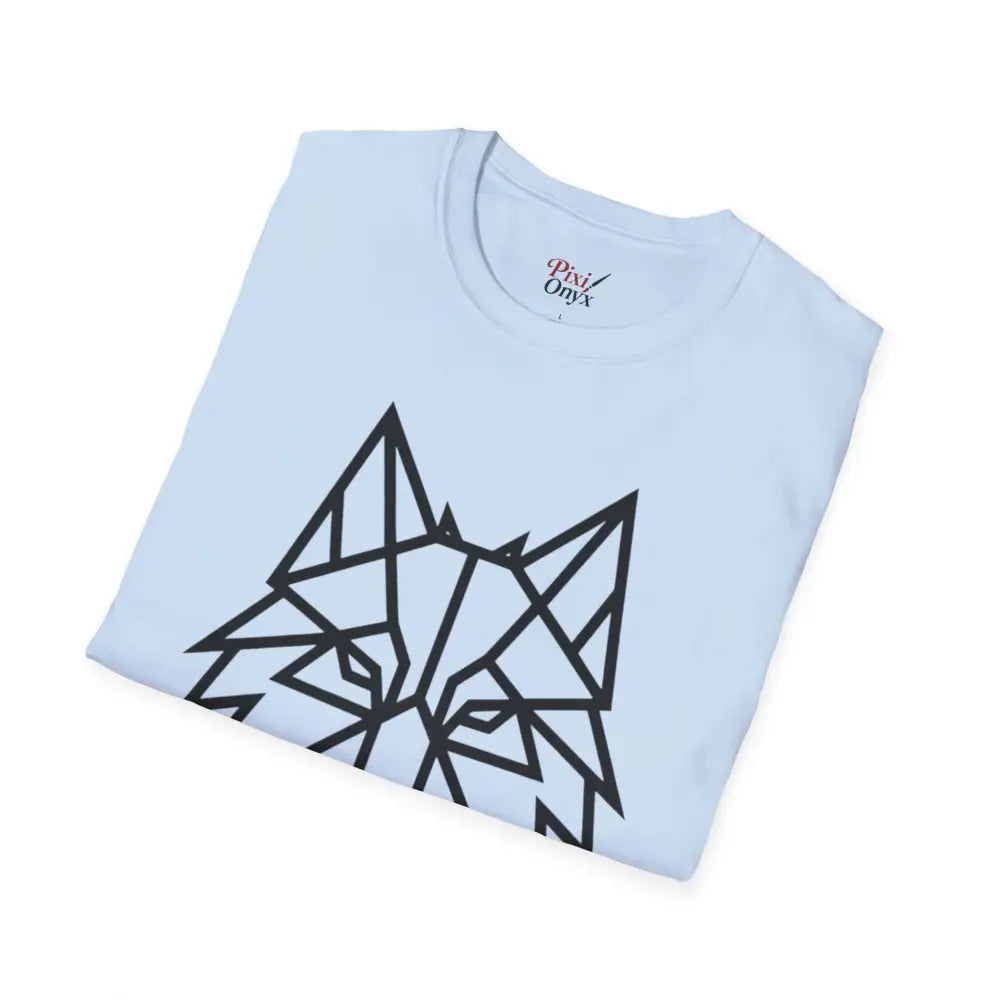 Light blue softstyle tee wolf featuring a black geometric wolf design, perfect for wolf lovers