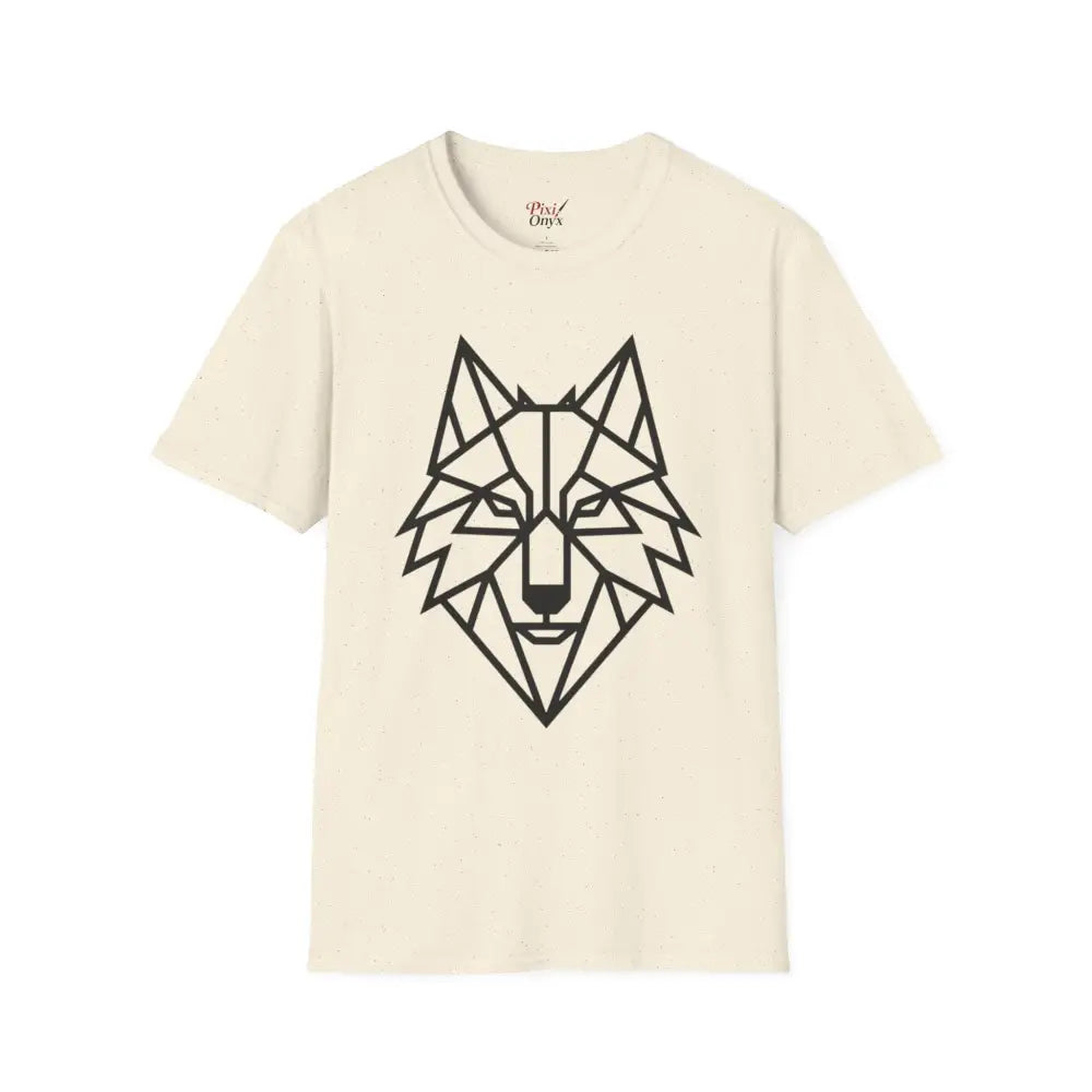 Light-colored softstyle tee wolf with black geometric wolf design for animal lovers