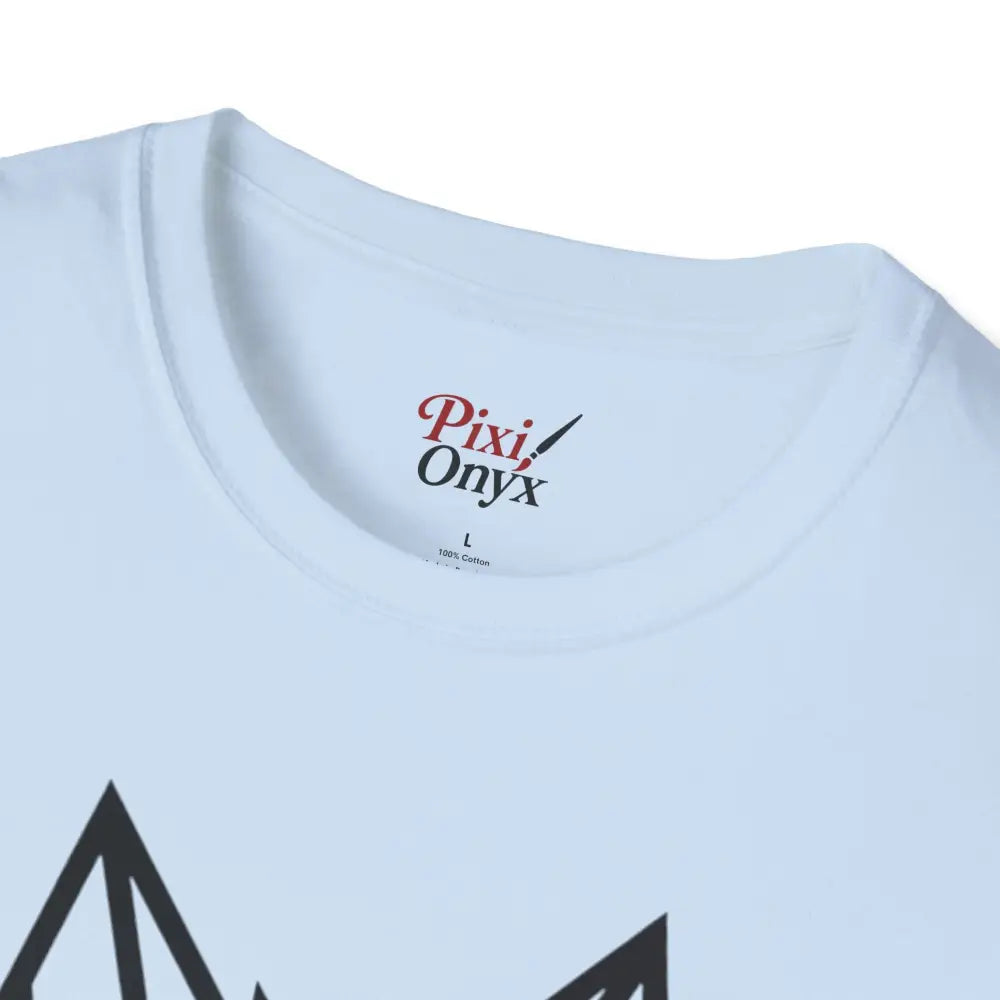 White short-sleeved geometric wolf t shirt with crew neck, unisex softstyle tee wolf design