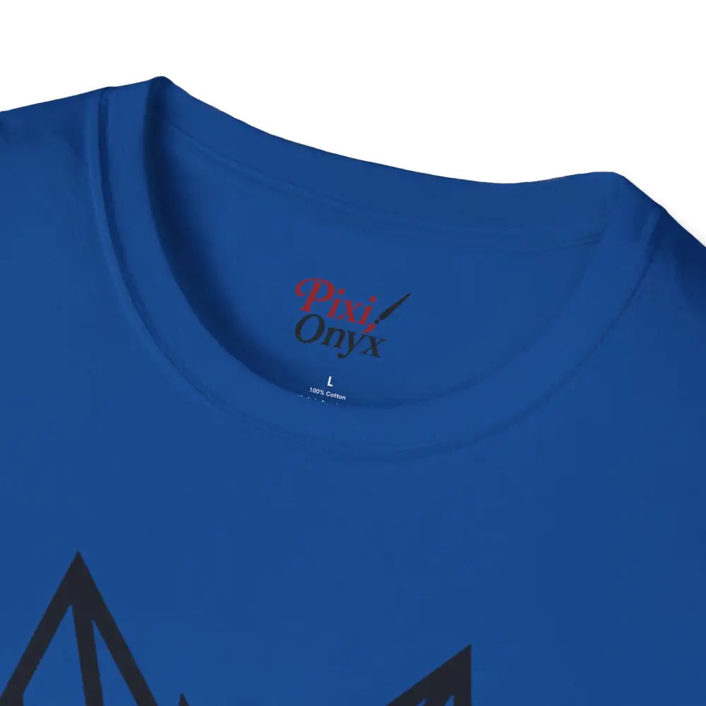 Blue crew neck T-shirt featuring a geometric wolf design, softstyle tee wolf for animal lovers