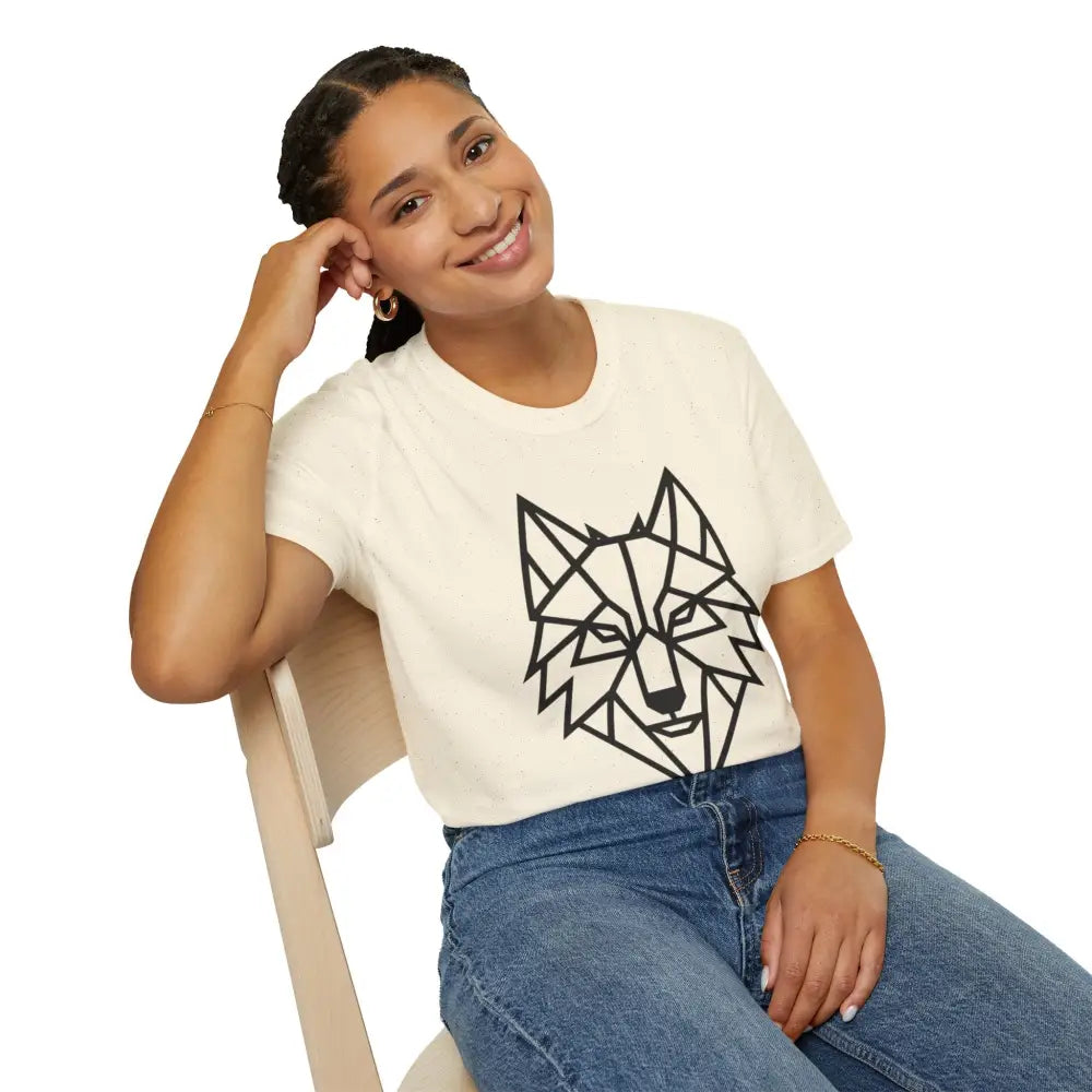 Cream-colored Geometric Wolf T-Shirt featuring a stylish wolf graphic, softstyle tee wolf for animal lovers