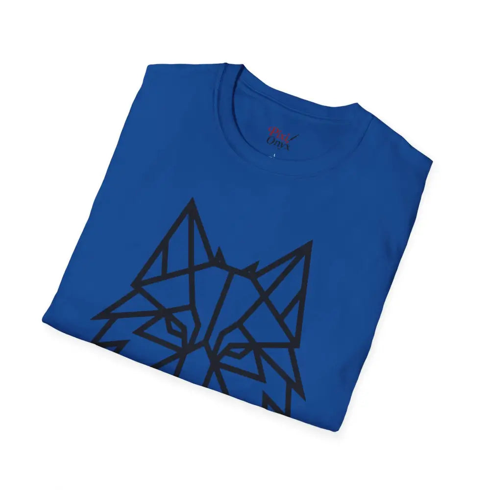 Folded blue geometric wolf t shirt with a stylish wolf design for animal lovers