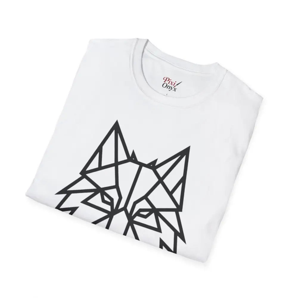 White softstyle tee wolf with geometric wolf head design, perfect wolf t shirt for animal lovers
