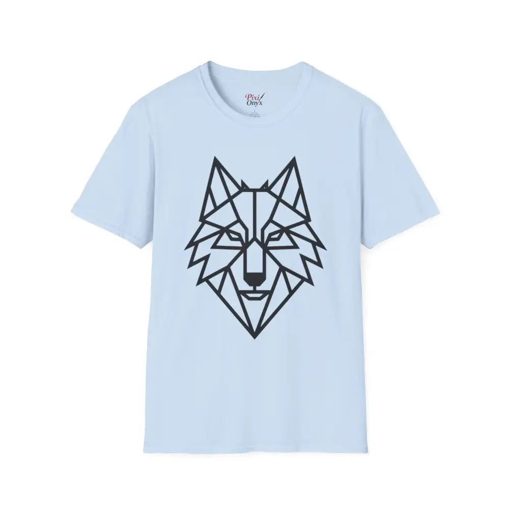 Light blue softstyle tee wolf with black geometric wolf design for wolf lovers