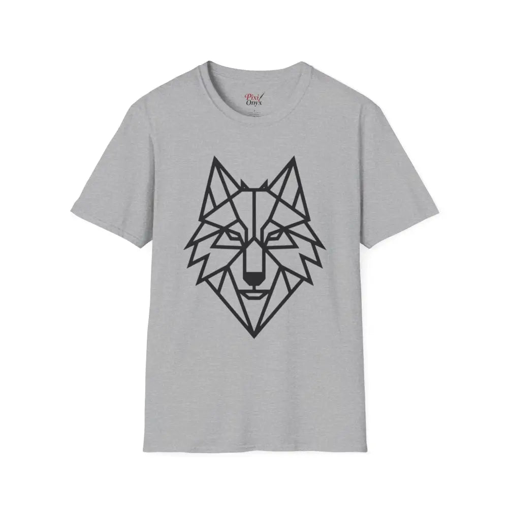 Light gray softstyle tee wolf with black geometric wolf head design for wolf lovers