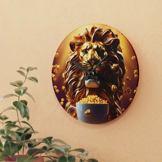 Lion-themed wall clock with popcorn design from PixiOnyx Bold Home Accent