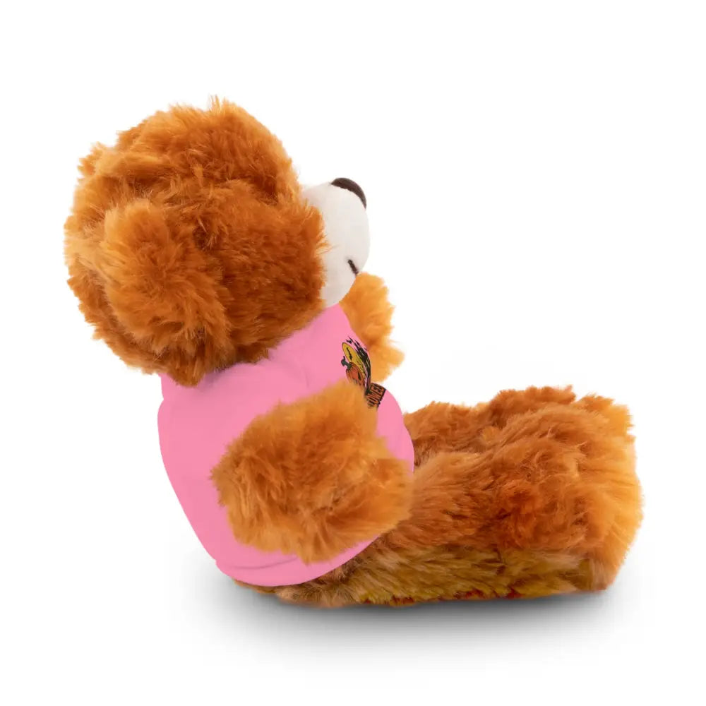Brown plush teddy bear with pink shirt from Halloween Stuffed Animal Haunted House collection