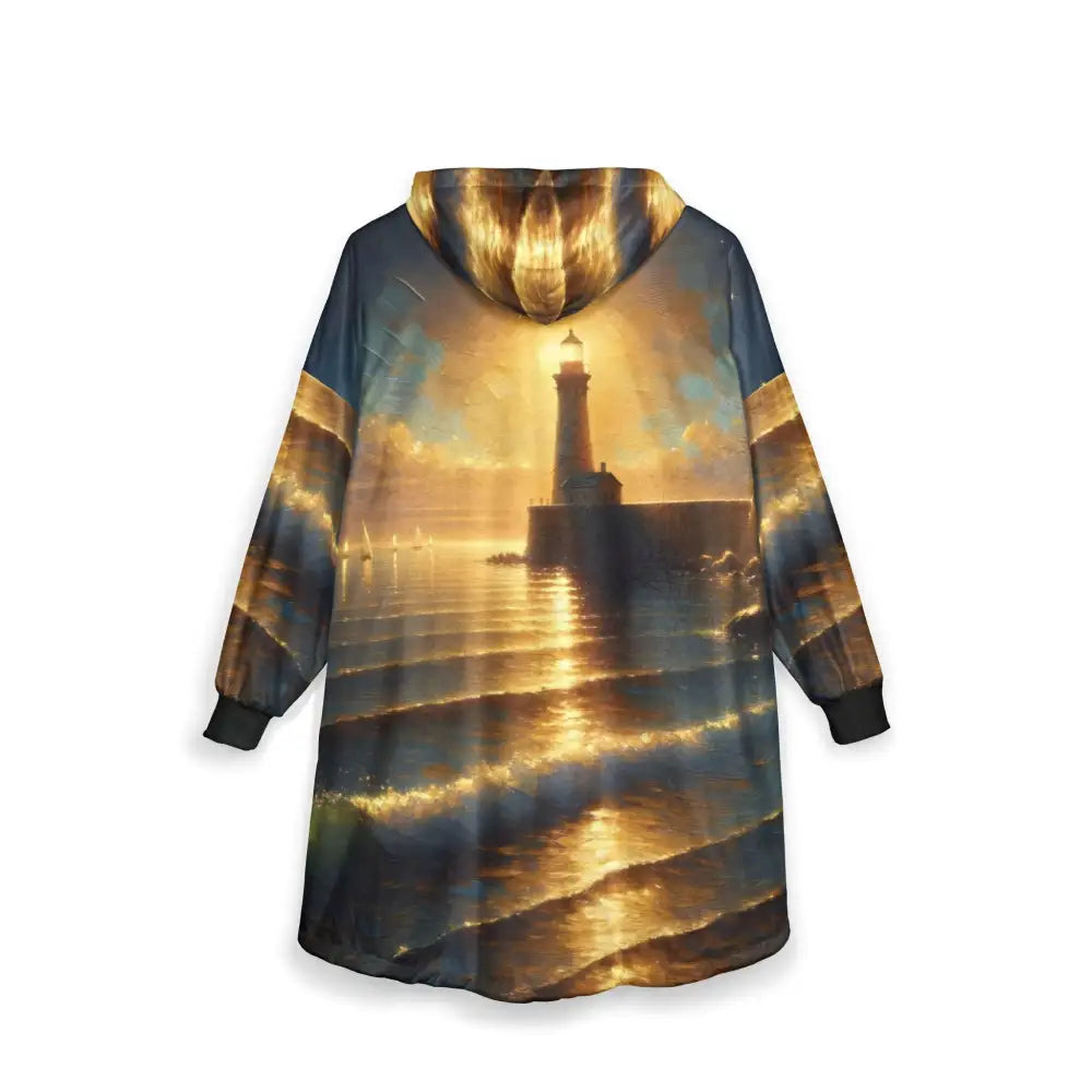 Lighthouse-themed hooded blanket inspired by coastal lighthouse art fleece by PixiOnyx