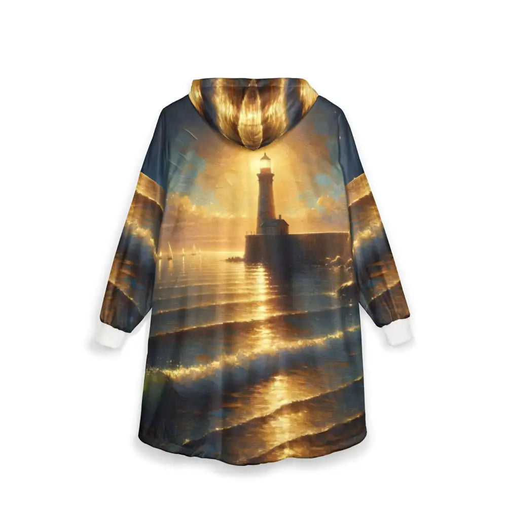 Lighthouse-themed hooded blanket featuring coastal lighthouse art fleece by PixiOnyx