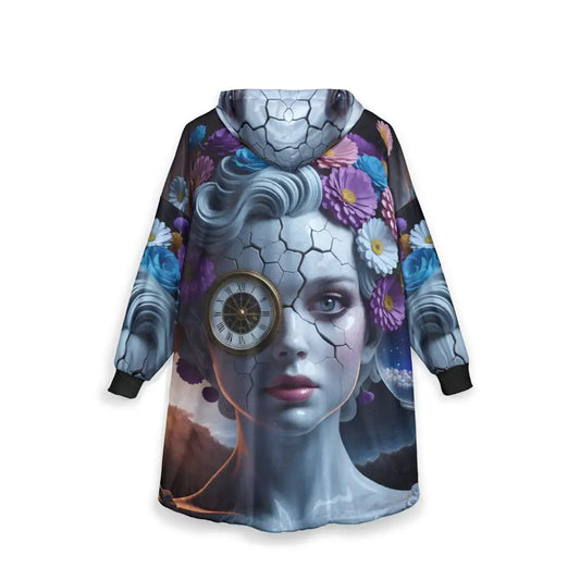 Hooded blanket featuring cracked statue design from Surreal Floral Art Cozywear by PixiOnyx