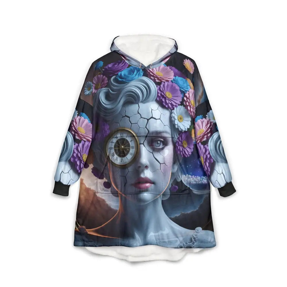 Oversized wearable blanket hoodie with surreal floral woman design from Hooded Blanket Fractured Time by PixiOnyx