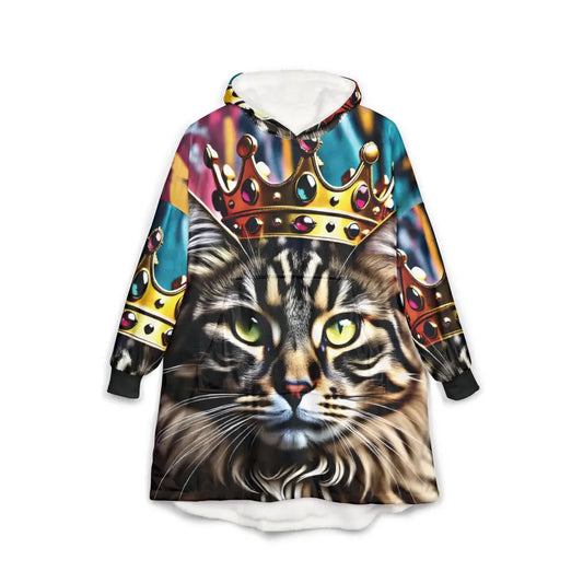 Oversized hooded sweatshirt featuring a cat with a crown from Hooded Blanket Royal Meowjesty