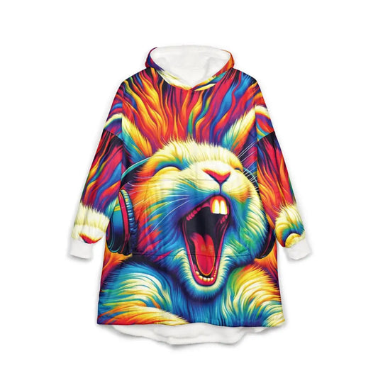 Colorful rabbit hooded blanket from PixiOnyx Chaos Comfort Cloak for cozy warmth