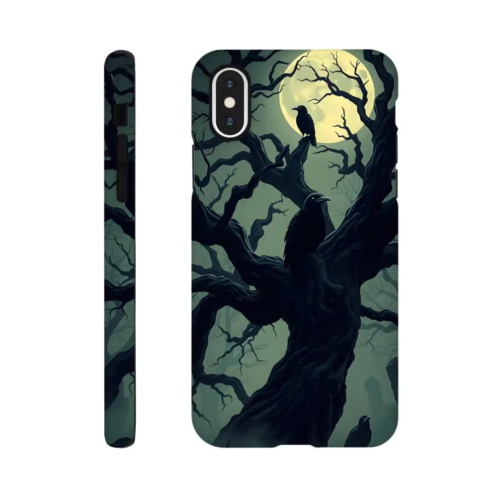 Raven-themed iPhone Tough Case with Crooked Moon design in PixiOnyx Gothic Guard Edition