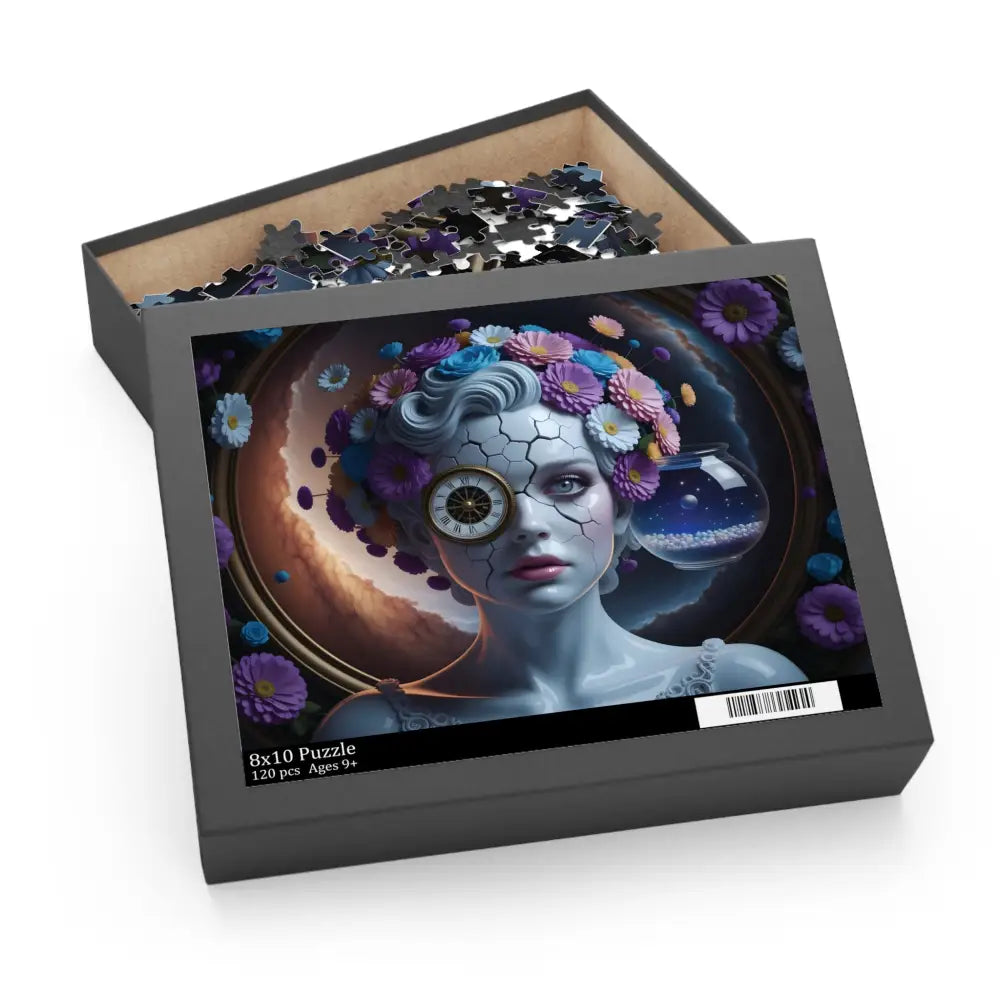 Surreal woman with clockwork eye on Fractured Time Jigsaw Puzzle by PixiOnyx