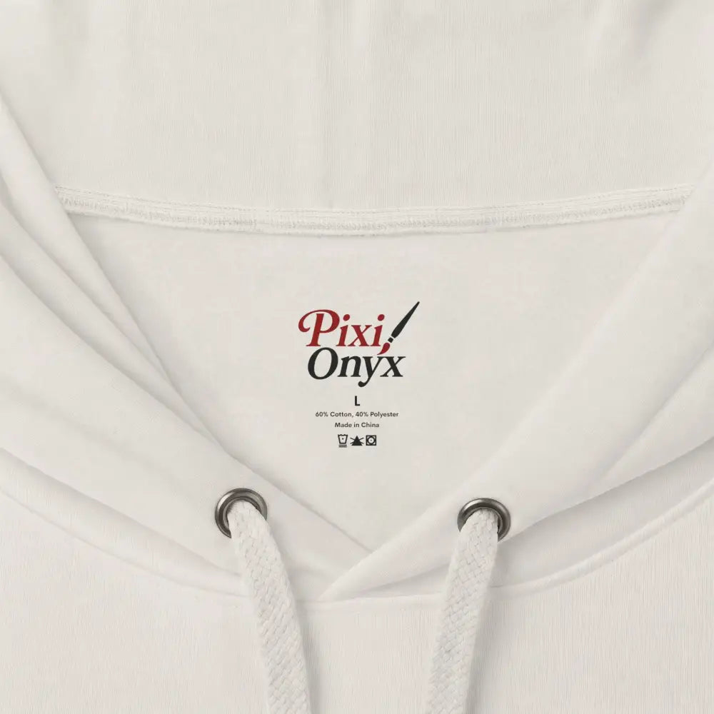 White pixi Onyx heavyweight hooded sweatshirt with ribbed texture and matching drawstrings from kangaroo no worries hoodie