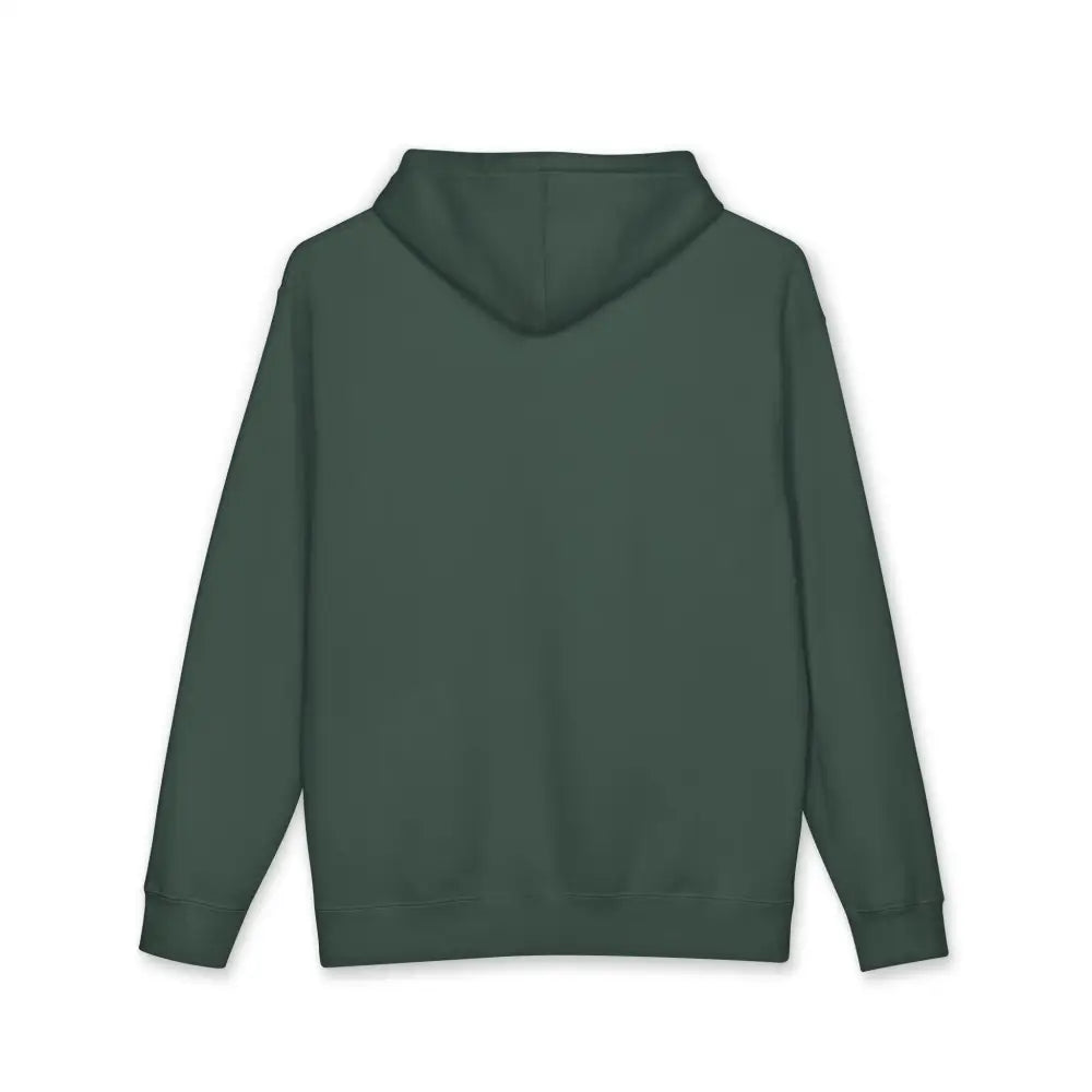 Dark green keep going unisex hoodie with long sleeves ribbed cuffs tear-away label and machine wash care instructions