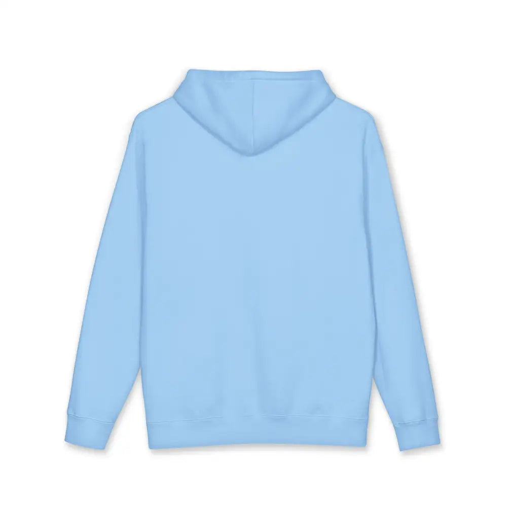 Light blue keep going unisex hoodie with long sleeves ribbed cuffs tear-away label and machine wash care instructions