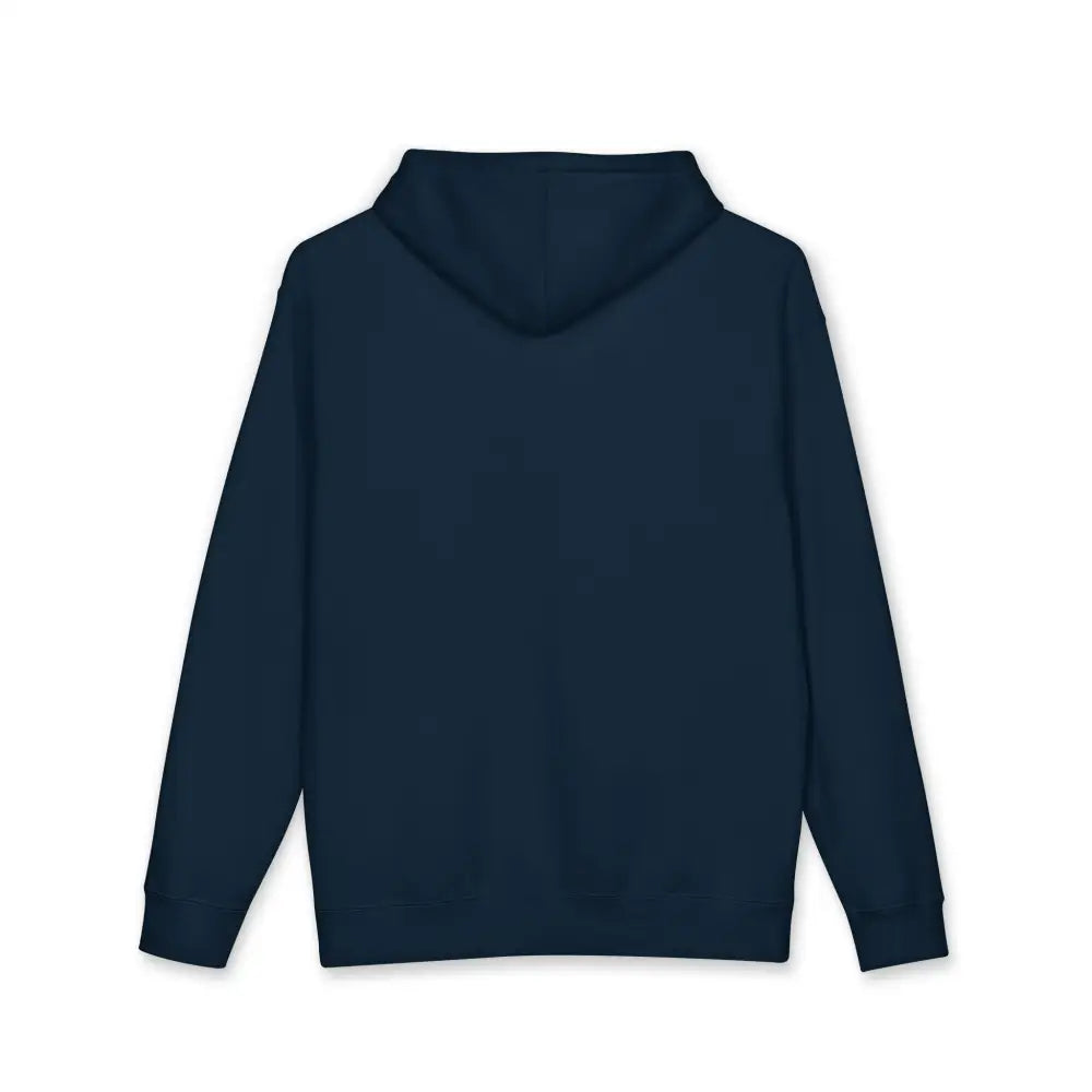 Navy blue keep going unisex hoodie with retro motivational graphic features a tear away label and machine wash care instructions