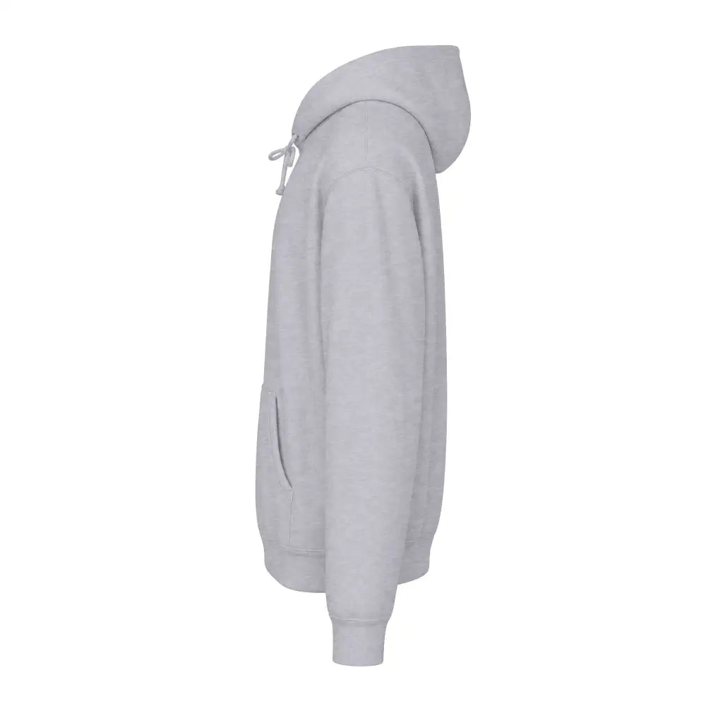 Keep going unisex hoodie in soft heather gray with drawstring hood tear-away label and machine wash care instructions