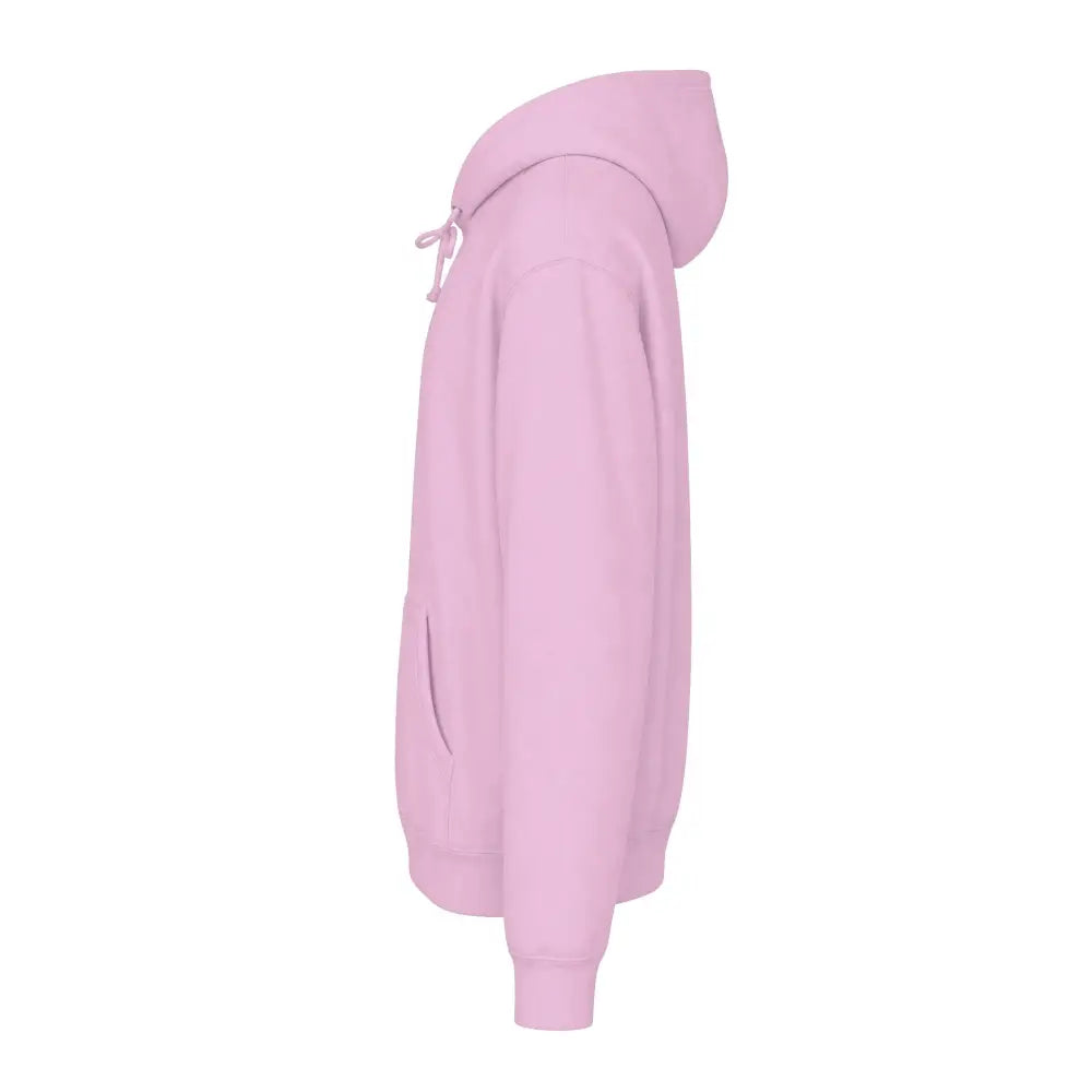 Soft pink keep going unisex hoodie with tear-away label machine wash care instructions and front pocket