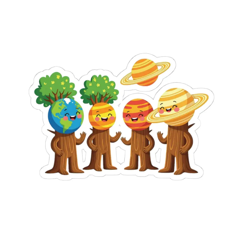 Cartoon planet characters with tree trunk bodies from PixiOnyx Planetfolk Series sticker