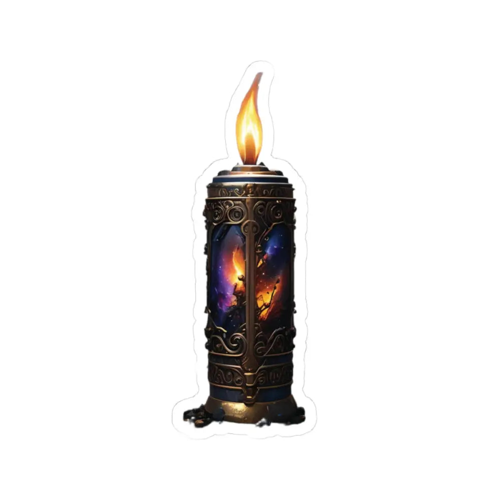 Ornate candle with cosmic scene on PixiOnyx Galactic Flame Kiss-Cut Sticker