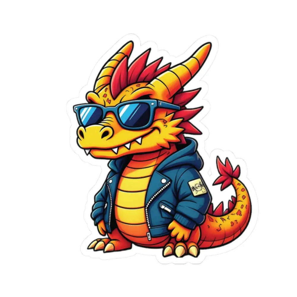 Cartoon Groove Dragon sticker wearing sunglasses and jacket for PixiOnyx Funkcore product