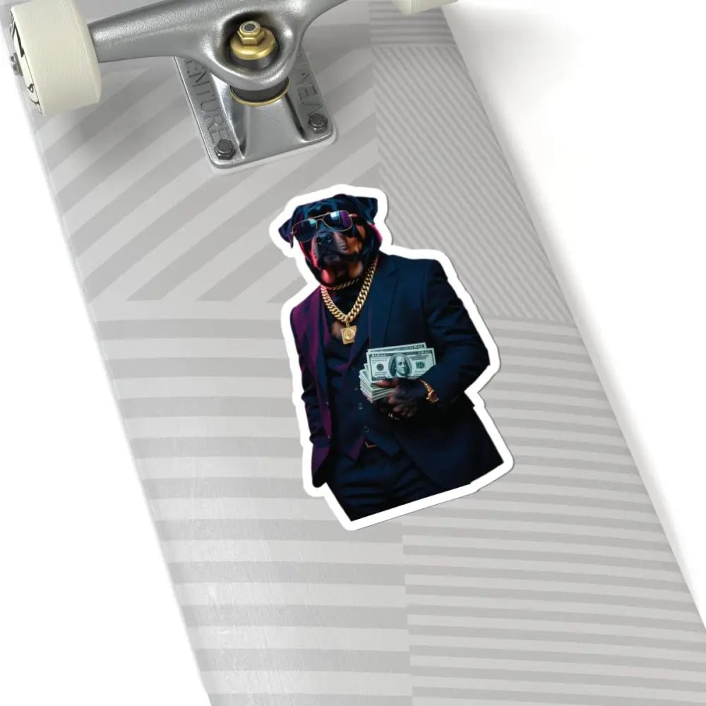 Rottweiler dog sticker in suit holding money from Kiss-Cut Sticker Kingpin K9 PixiOnyx