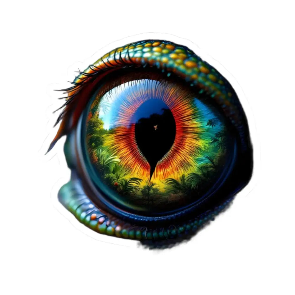 Reptilian eye with jungle reflection on Kiss-Cut Sticker from PixiOnyx CreatureVision Series