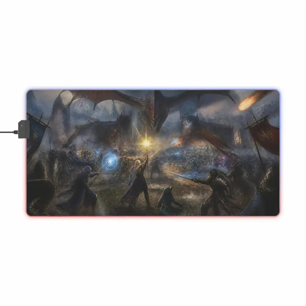 Led gaming mouse pad with fantasy battle dragons and warriors design and rgb lighting for immersive gaming setup