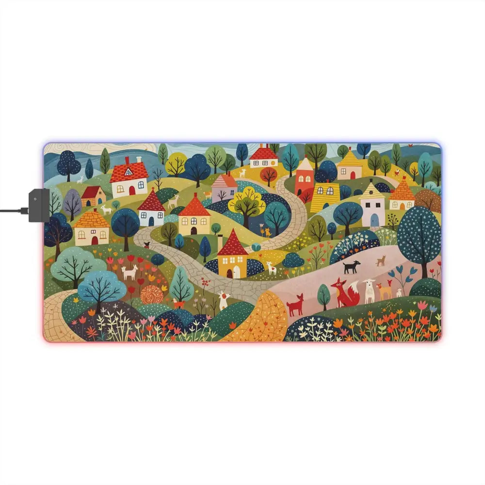 Colorful RGB gaming mouse pad with vibrant village scene for Hillside Harmony by Honson Ventures Limited