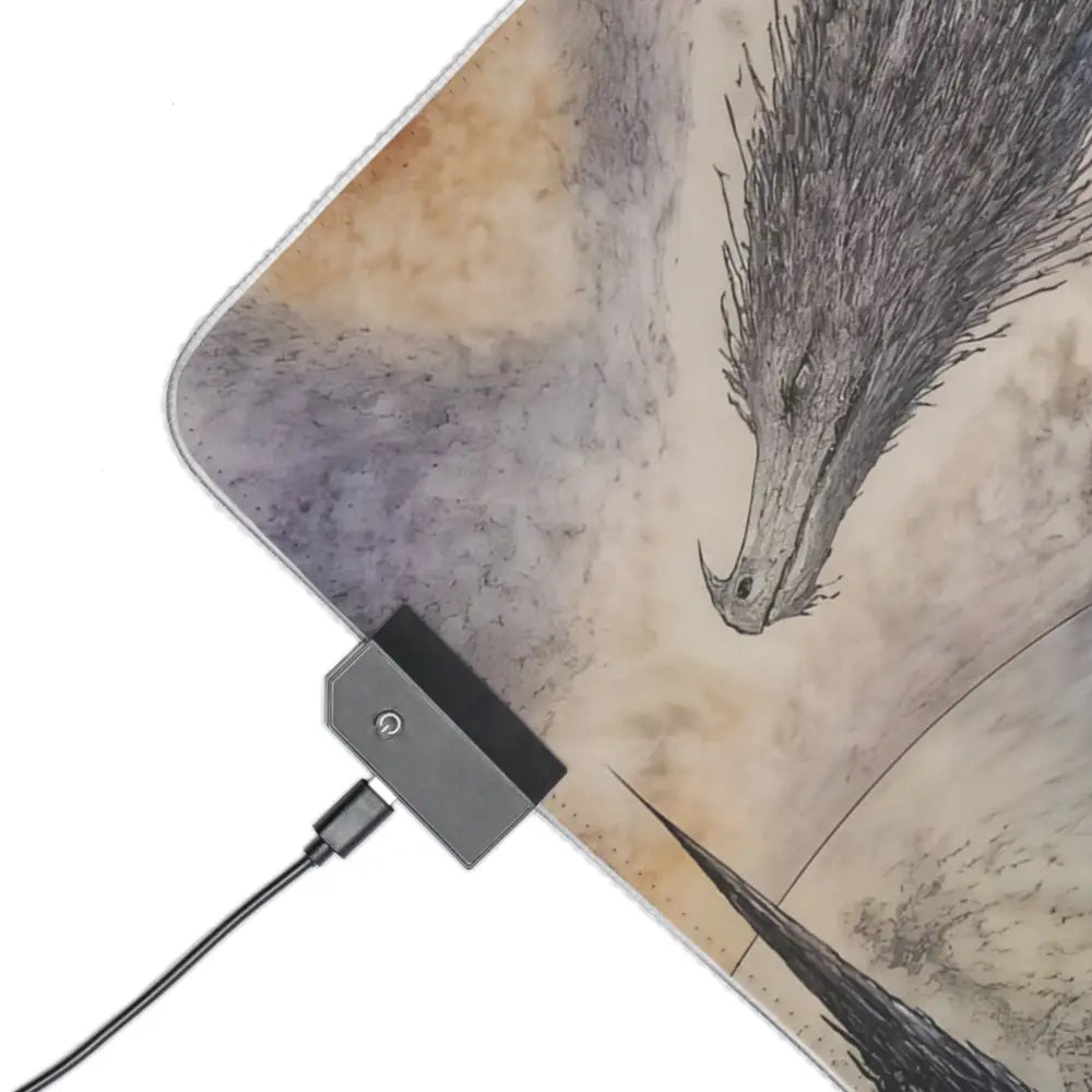 Led gaming mouse pad featuring a sleek rectangular design with a black and gray dragon illustration plus micro usb cable support