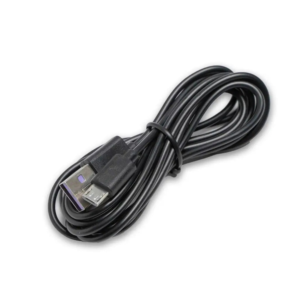 Coiled black USB cable with USB-A and Micro-USB connectors for Skullstorm Surge gaming gear